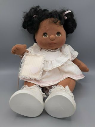 Vintage My Child Doll African American Pinstripe Dress Book Pigtails Ribbons