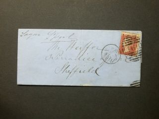 Gb 1866 Qv 1d Red Entire Letter 466 Liverpool (rare 5 Bars) Duplex To Sheffield