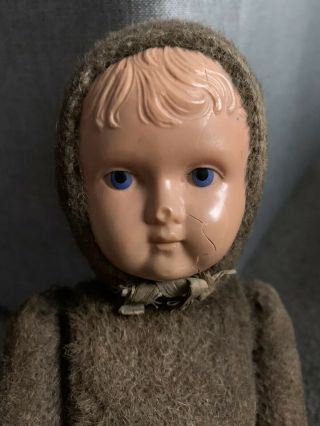 Antique Mohair Celluloid Boy? Face Bear German Steiff Schuco Doll Vintage 15”