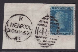 Gb.  Qv.  Sg 45,  2d Blue,  Plate 9,  On Piece.  Liverpool Cds.  1867.