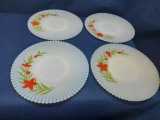 Vintage Macbeth Evans Glass Petalware Florette - Red Flower Set/4 Dinner Plates