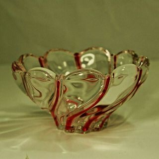 Mikasa Crystal Peppermint Swirl Bowl Murano Style Art Glass Red & Clear 5 1/2 "