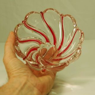 Mikasa Crystal Peppermint Swirl Bowl Murano Style Art Glass Red & Clear 5 1/2 