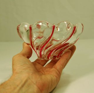 Mikasa Crystal Peppermint Swirl Bowl Murano Style Art Glass Red & Clear 5 1/2 