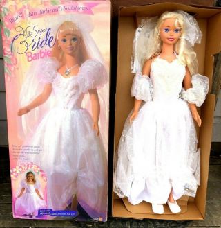 Vintage 1994 My Size Barbie Bride 12052 Mattel 3 Feet Tall Orig Box Gown Veil