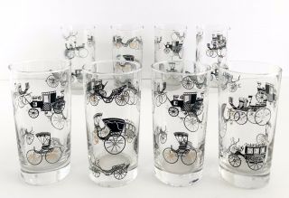 Vtg Libbey Drinking Glasses Curio Horse Carriage Buggy Cocktail Hiball Set 8 Mcm