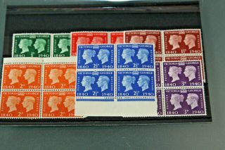 Gb - Gvi 1940 Stamp Centenary - Set Of 6 In Blocks Of 4 - All Unmounted