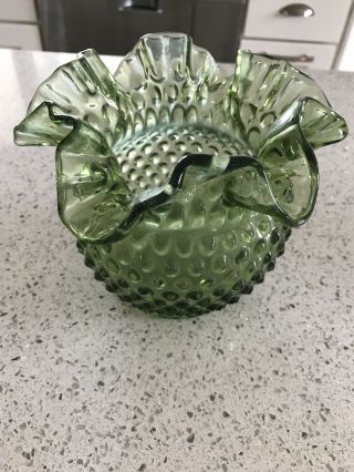 Vintage Fenton Glass Colonial Green Hobnail Vase