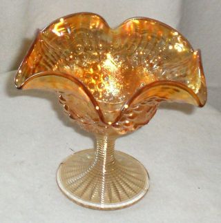 Vintage Imperial Glass Marigold Carnival Grape Pattern Compote