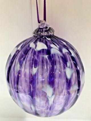 Vintage Hand - Blown Art Glass Ornament 5” Raised - Relief Ball Purple See All Now❤️