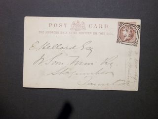 Stationery 1892 Qv 1/2d Postcard London Ma Fancy Geometric Late Use Iic Fg/097