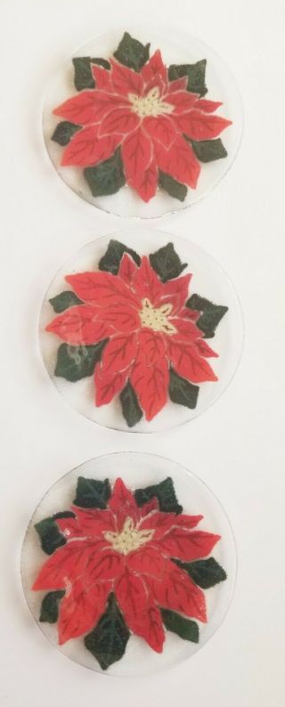 3 Peggy Karr Fused Glass Round 6” Plates - Christmas Poinsettia