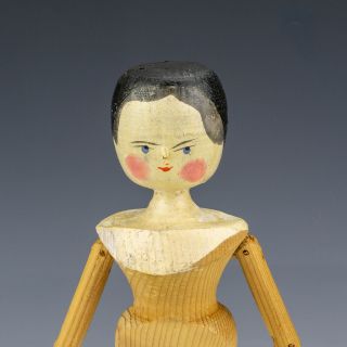 Antique Carved Wood & Hand Painted Folk Art Peg Doll - Slight Damage But Lovely 2