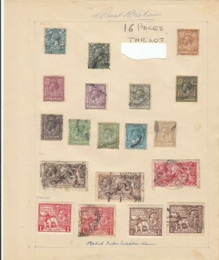 Stamps England On 13 Pages From Old Album Inc 1924 Exhibition & Blocks