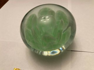 Sea Foam Green Flower Glass Art Paperweight Vintage