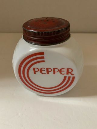 Vintage Anchor Hocking Red And White Glass Pepper Shaker