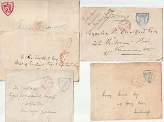 1893/1909 Rcj Cachets Blue Red & Black - Royal Courts Of Justice London 5 Covers