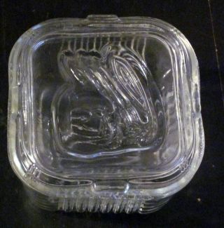 Vtg Clear Ribbed Glass Refrigerator Square Dish Container & Lid