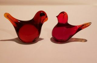 Hand Blown Art Glass Red Cardinal Bird Figurine Paperweight