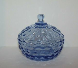 Vintage Fostoria American Blue Glass Candy Dish With Lid / Depression Glass