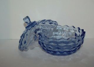 Vintage Fostoria American Blue Glass Candy Dish with Lid / Depression Glass 2