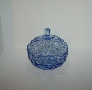 Vintage Fostoria American Blue Glass Candy Dish with Lid / Depression Glass 3