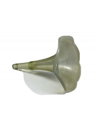 Vintage Epergne Horn Mold Blown Threaded Vaseline Glass Trumpet Flower