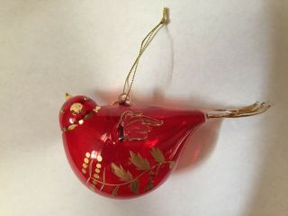 Vintage Poland Venetian Murano ?hand Blown Painted Red Glass Cardinal Ornament