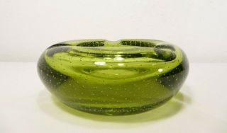 Vtg Green Erickson Controlled Bubble Art Glass Ashtray Bowl Mid Century Murano