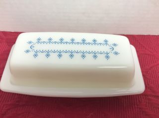 Pyrex Vintage Blue Garland Snowflake Covered Butter Dish 72 - B Exc.