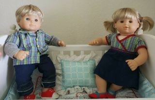 Euc Retaried Ag Doll Bitty Baby Twins Blue Eyes Blond Hair 2 Dolls Only No Bed