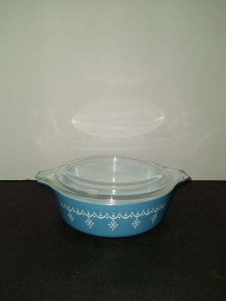 Vintage Pyrex Blue Snowflake Garland (471) 1 Pint Casserole Dish With Lid 470 - C
