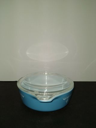 Vintage Pyrex Blue Snowflake Garland (471) 1 Pint Casserole dish with lid 470 - c 2