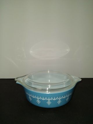 Vintage Pyrex Blue Snowflake Garland (471) 1 Pint Casserole dish with lid 470 - c 3