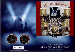 Gb 2005 Cover The End Of Second World War With 2x £2 Coins