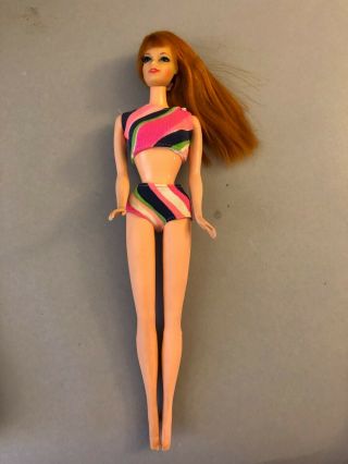 1968 Redhead Talking Stacey Doll Swimsuit Mod Vintage Barbie Friend