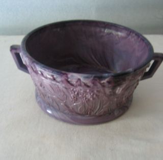 Purple Slag Candy Dish With Handles Pressed W Embossed Pattern