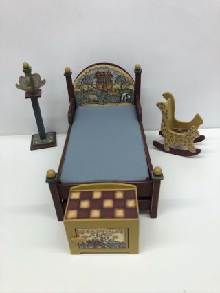 Dollhouse Miniature Noahs Ark Bedroom Set By Concord Miniature Bed Rocking Chair