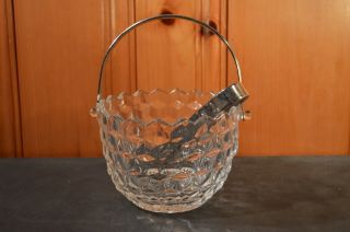 Crystal Fostoria American Ice Bucket With Detachable Handle And Tongs Ex
