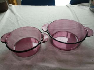 Corningware Casserole Round Visionware Cranberry Bowl 1148 & 1174 (2) No Lids