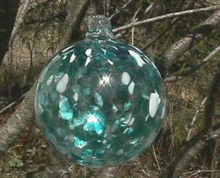 Hanging Glass Ball 4 " Diameter Clear With Aqua Blue & White Specks (1) Hgb30
