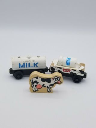Thomas Wooden Railway Train Sodor Dairy Tidmouth Milk Tanker Car Milk Barrel Car