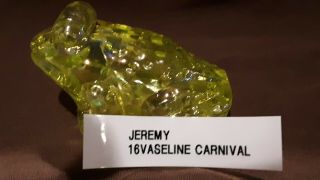 Boyd Crystal Art Glass - Jeremy,  The Frog - 16 Vaseline Carnival