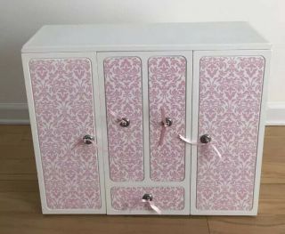 American Girl Our Generation Doll Wardrobe Closet Armoire White Pink Wooden