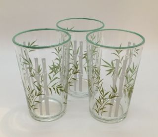 3 Vintage Libbey Bamboo Juice Glasses Retro Green & White Pattern 1950s - 60s 3.  5 "
