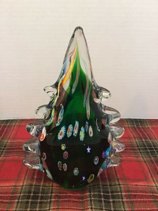 Vintage Italy In The Style Of Murano Millefiori Art Glass Green Christmas Tree