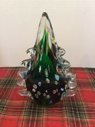 Vintage Italy In The Style Of Murano Millefiori Art Glass Green Christmas Tree 3