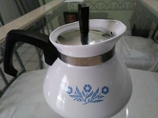 Vintage Corning Ware 6 Cup Blue Cornflower Tea Kettle Teapot Coffee Pot With Lid