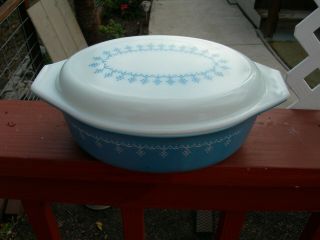 Vintage Pyrex Blue Snowflake Garland 1 Pint Casserole Dish With Lid 471