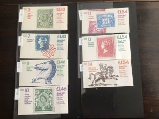 Gb Folded Booklets,  1981 - 85,  Postal History Nos 2,  7,  8,  10,  11,  13 & 14.  Rh Selvedge